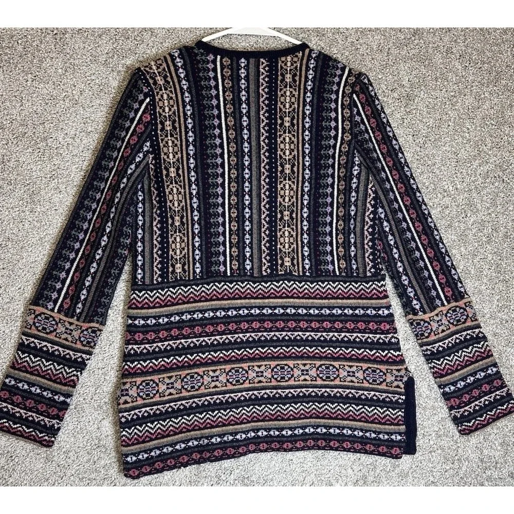 Tory Burch Fair Isle Patchwork Wool Tunic Sweater XS Geometric V Neck Boho